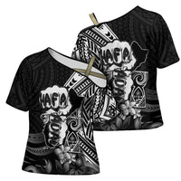 Hafa Adai Guam Discovery Day Cross Shoulder Shirt Chamorro Latte Stone Hand Black Version