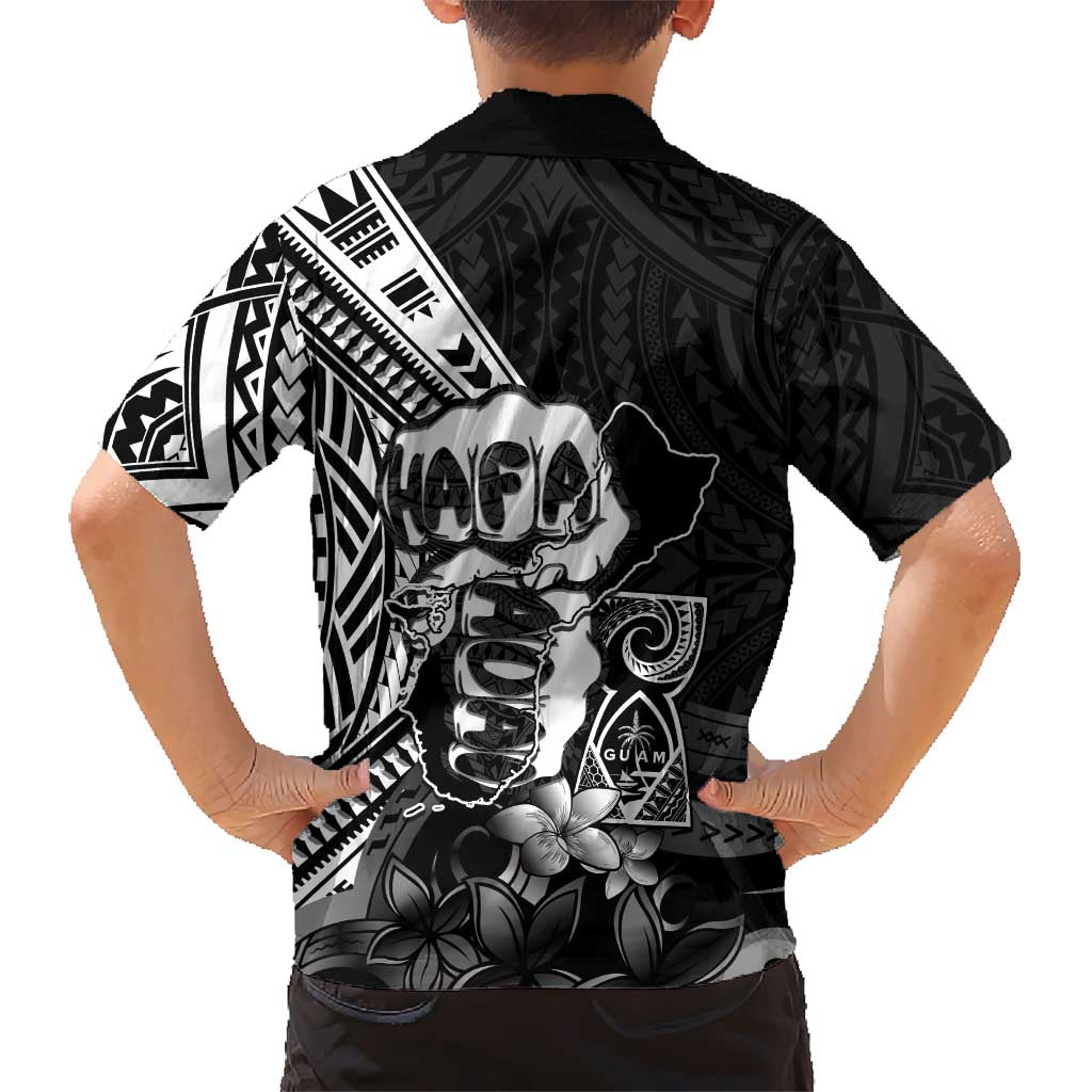 Hafa Adai Guam Discovery Day Family Matching Long Sleeve Bodycon Dress and Hawaiian Shirt Chamorro Latte Stone Hand Black Version