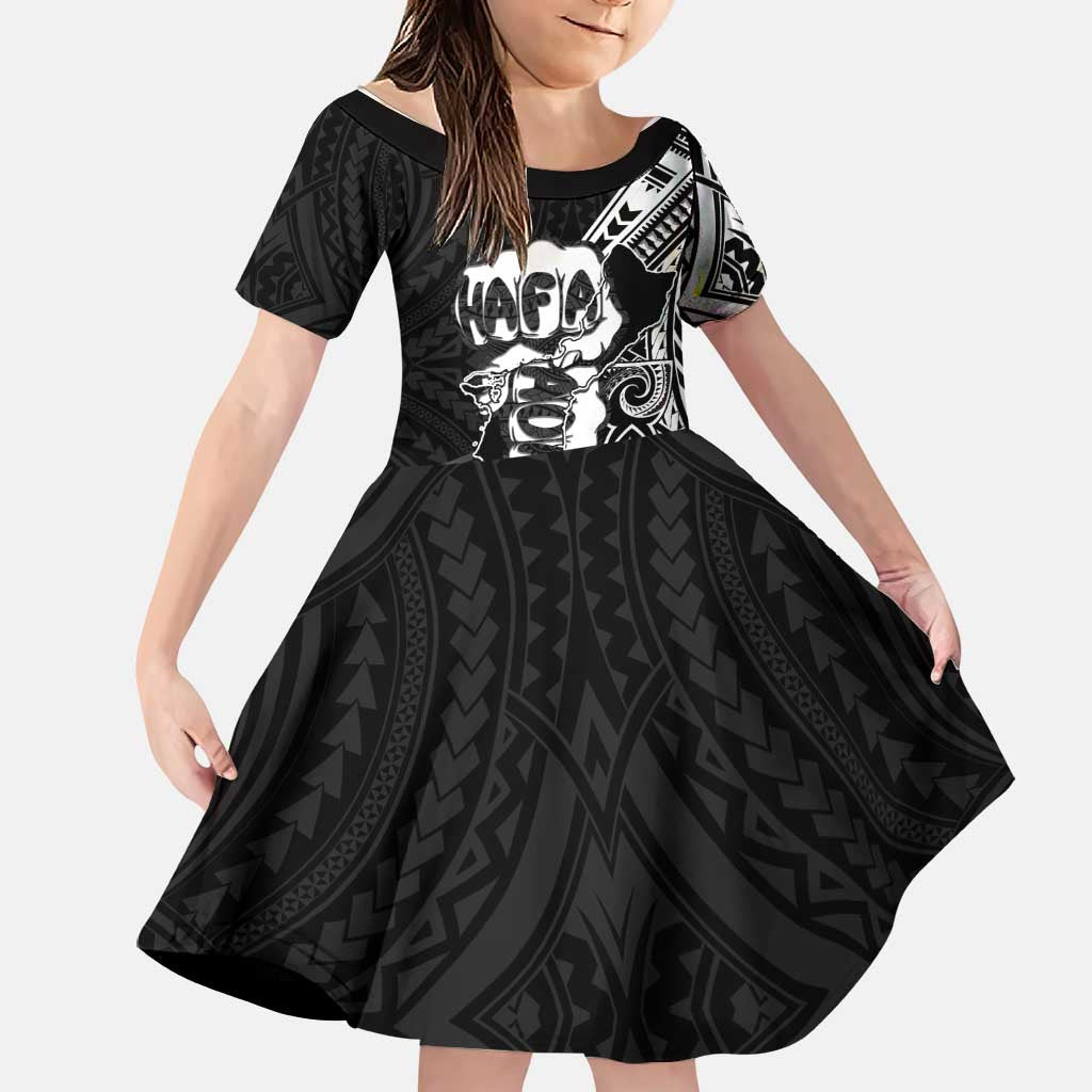 Hafa Adai Guam Discovery Day Family Matching Long Sleeve Bodycon Dress and Hawaiian Shirt Chamorro Latte Stone Hand Black Version
