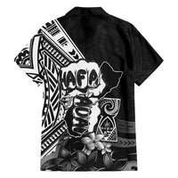Hafa Adai Guam Discovery Day Family Matching Long Sleeve Bodycon Dress and Hawaiian Shirt Chamorro Latte Stone Hand Black Version