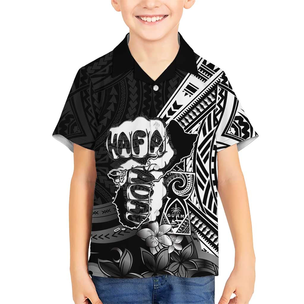 Hafa Adai Guam Discovery Day Family Matching Long Sleeve Bodycon Dress and Hawaiian Shirt Chamorro Latte Stone Hand Black Version