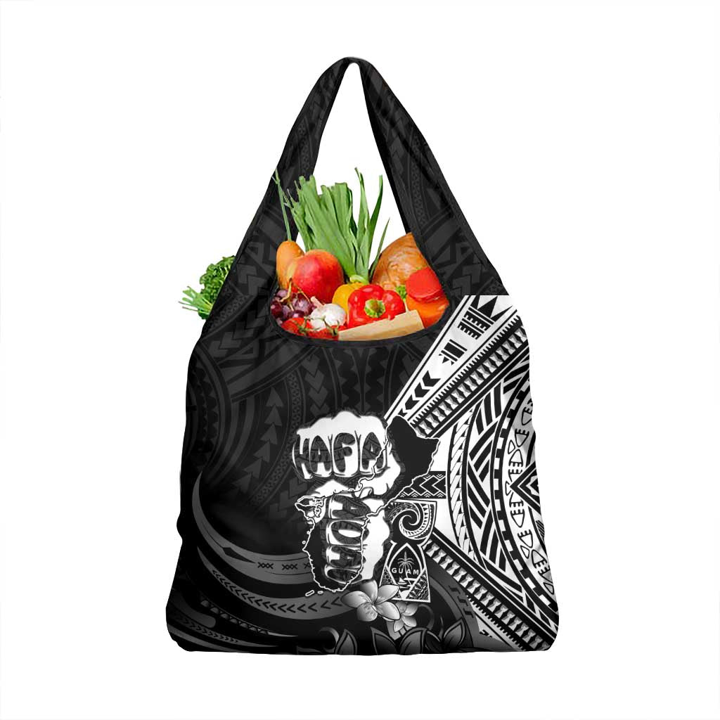 Hafa Adai Guam Discovery Day Grocery Bag Chamorro Latte Stone Hand Black Version