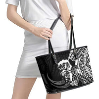 Hafa Adai Guam Discovery Day Leather Tote Bag Chamorro Latte Stone Hand Black Version LT14 - Polynesian Pride
