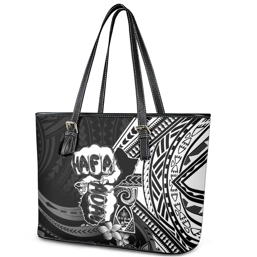 Hafa Adai Guam Discovery Day Leather Tote Bag Chamorro Latte Stone Hand Black Version LT14 - Polynesian Pride