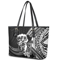 Hafa Adai Guam Discovery Day Leather Tote Bag Chamorro Latte Stone Hand Black Version LT14 - Polynesian Pride