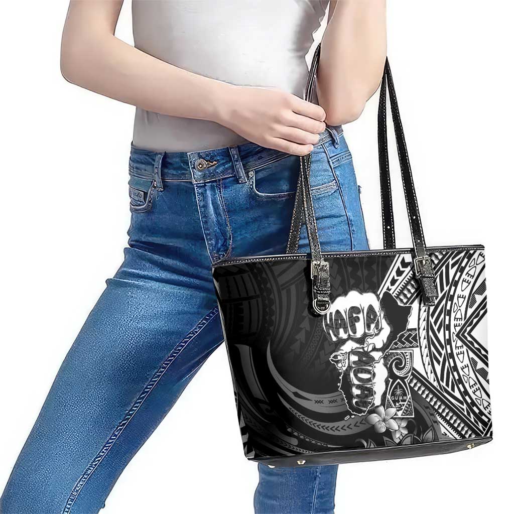Hafa Adai Guam Discovery Day Leather Tote Bag Chamorro Latte Stone Hand Black Version LT14 - Polynesian Pride