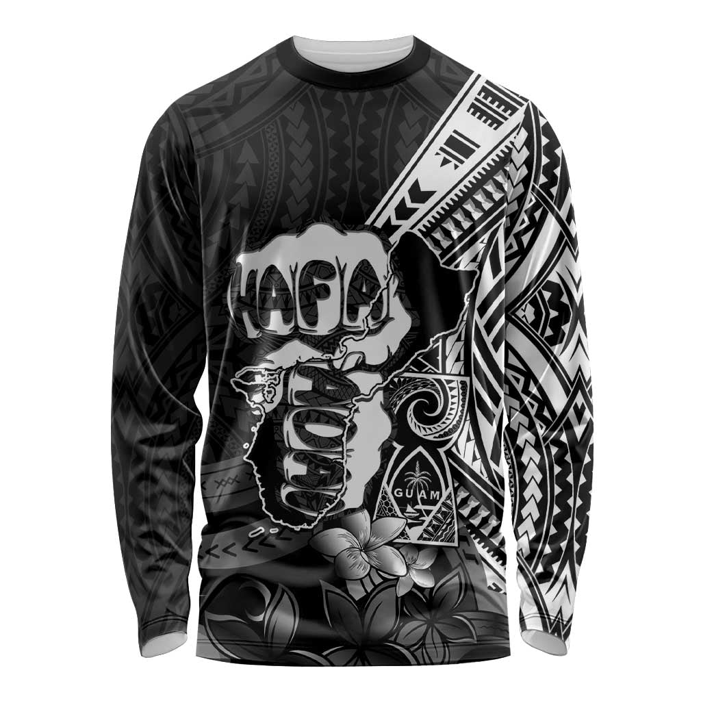 Hafa Adai Guam Discovery Day Long Sleeve Shirt Chamorro Latte Stone Hand Black Version LT14 Unisex Black - Polynesian Pride