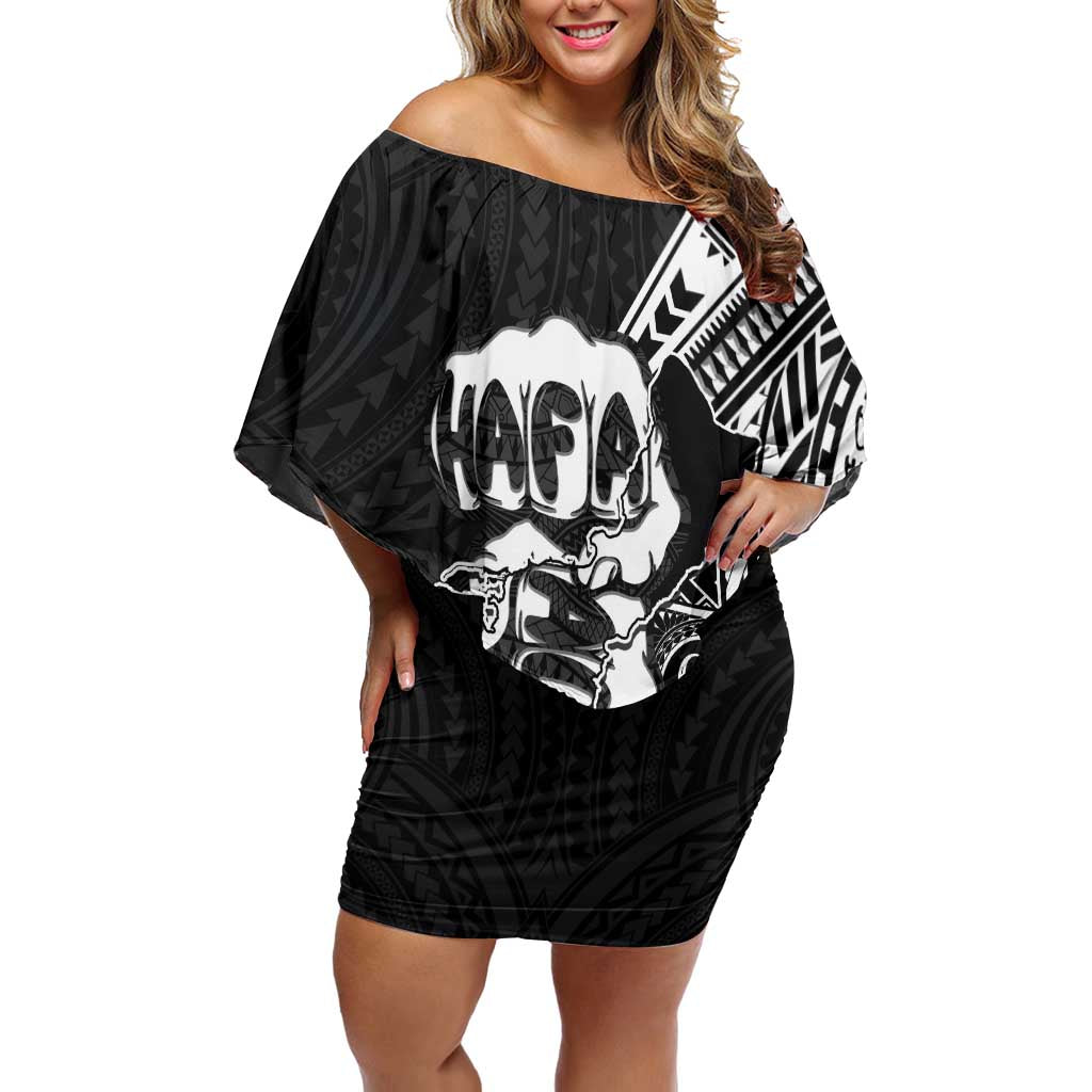 Hafa Adai Guam Discovery Day Off Shoulder Short Dress Chamorro Latte Stone Hand Black Version