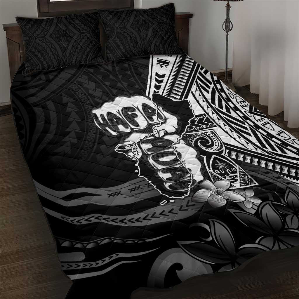 Hafa Adai Guam Discovery Day Quilt Bed Set Chamorro Latte Stone Hand Black Version LT14 Black - Polynesian Pride