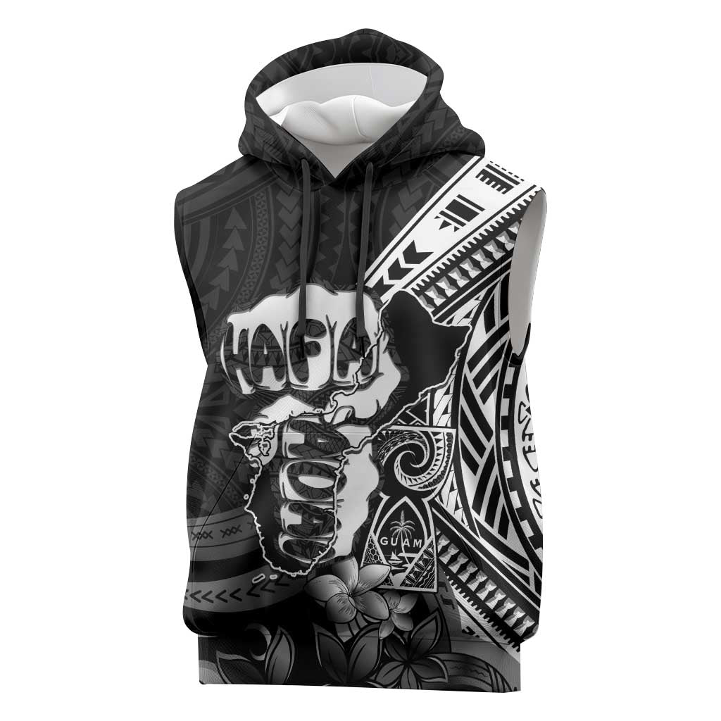 Hafa Adai Guam Discovery Day Sleeveless Hoodie Chamorro Latte Stone Hand Black Version