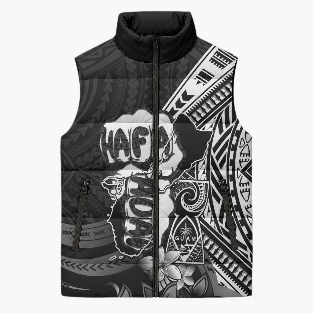 Hafa Adai Guam Discovery Day Sleeveless Puffer Jacket Chamorro Latte Stone Hand Black Version LT14 Unisex Black - Polynesian Pride