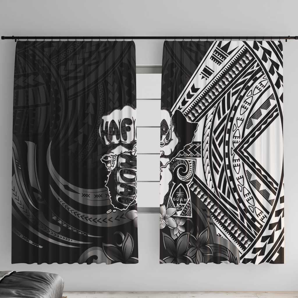 Hafa Adai Guam Discovery Day Window Curtain Chamorro Latte Stone Hand Black Version LT14 With Hooks Black - Polynesian Pride