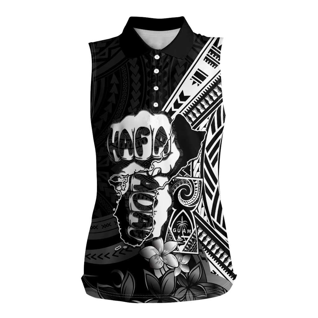 Hafa Adai Guam Discovery Day Women Sleeveless Polo Shirt Chamorro Latte Stone Hand Black Version LT14 Female Black - Polynesian Pride