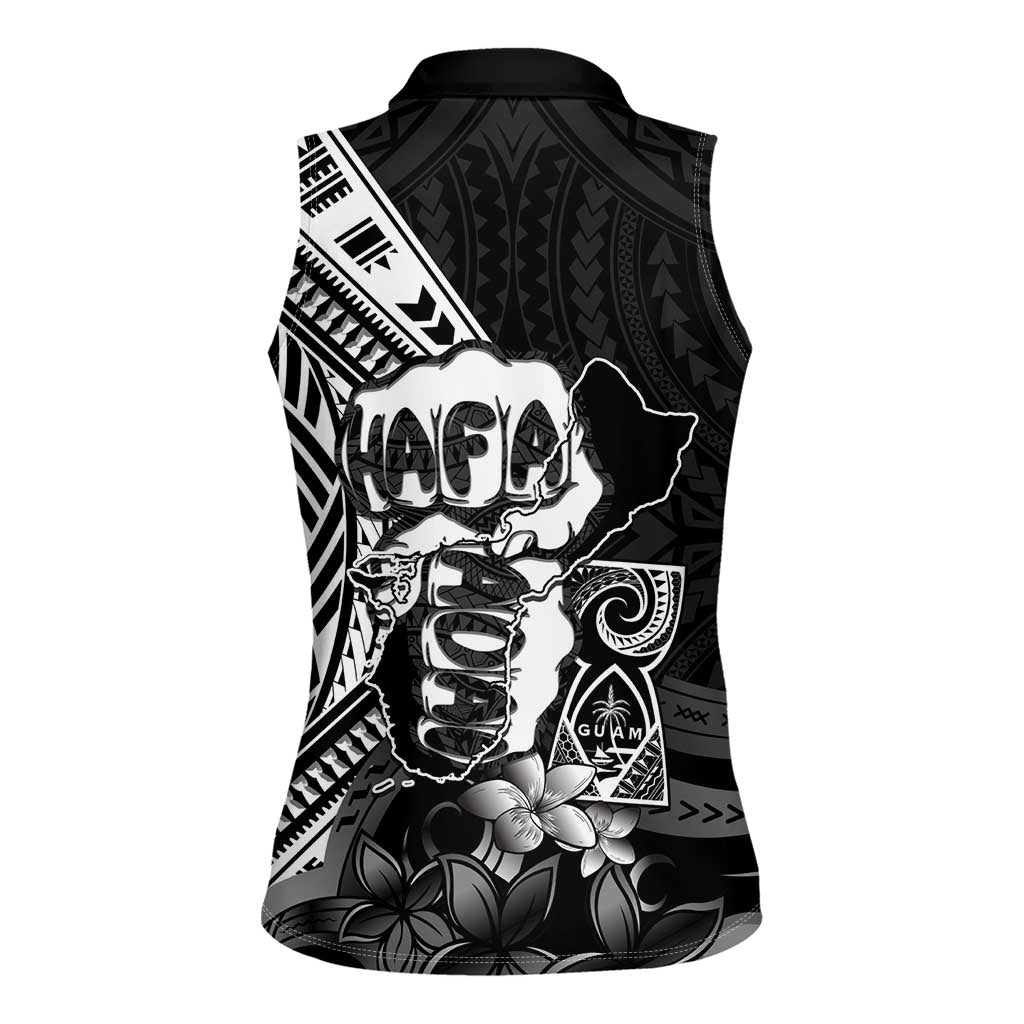 Hafa Adai Guam Discovery Day Women Sleeveless Polo Shirt Chamorro Latte Stone Hand Black Version LT14 - Polynesian Pride