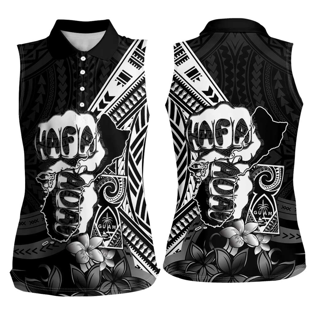 Hafa Adai Guam Discovery Day Women Sleeveless Polo Shirt Chamorro Latte Stone Hand Black Version LT14 - Polynesian Pride