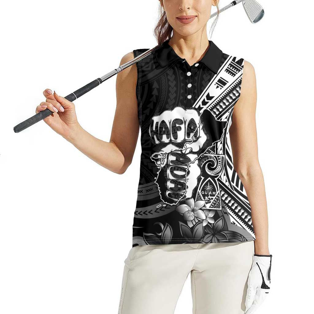 Hafa Adai Guam Discovery Day Women Sleeveless Polo Shirt Chamorro Latte Stone Hand Black Version LT14 - Polynesian Pride