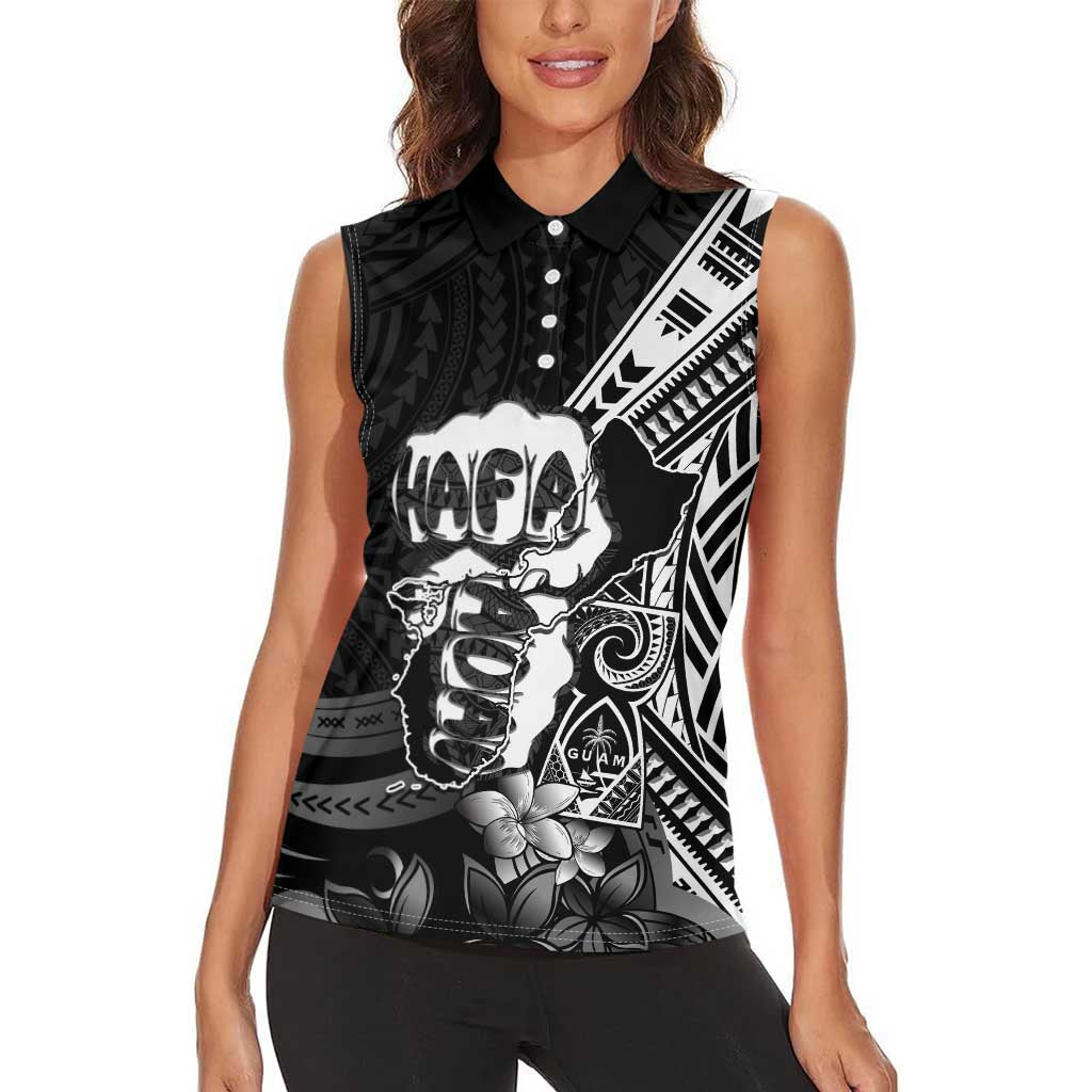 Hafa Adai Guam Discovery Day Women Sleeveless Polo Shirt Chamorro Latte Stone Hand Black Version LT14 - Polynesian Pride