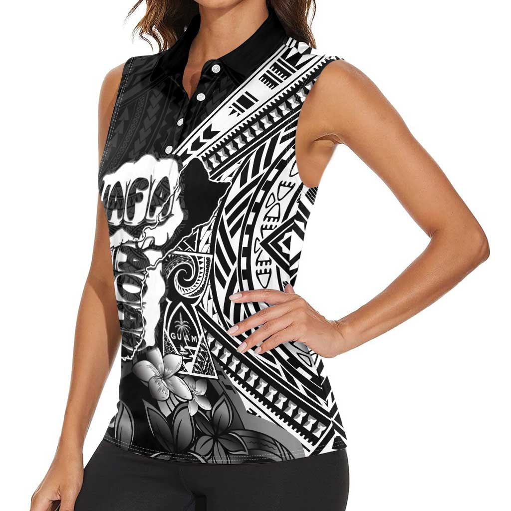 Hafa Adai Guam Discovery Day Women Sleeveless Polo Shirt Chamorro Latte Stone Hand Black Version LT14 - Polynesian Pride