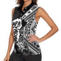 Hafa Adai Guam Discovery Day Women Sleeveless Polo Shirt Chamorro Latte Stone Hand Black Version LT14 - Polynesian Pride