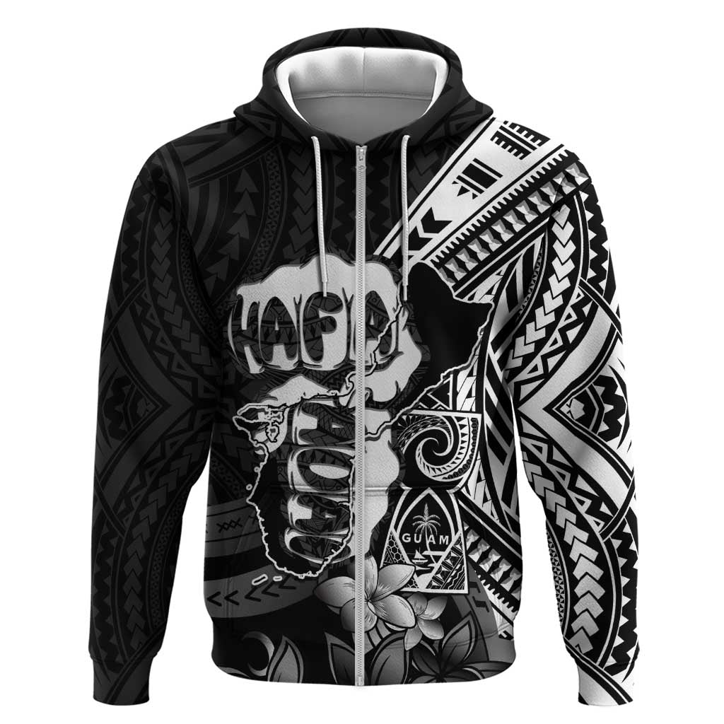 Hafa Adai Guam Discovery Day Zip Hoodie Chamorro Latte Stone Hand Black Version LT14 Zip Hoodie Black - Polynesian Pride