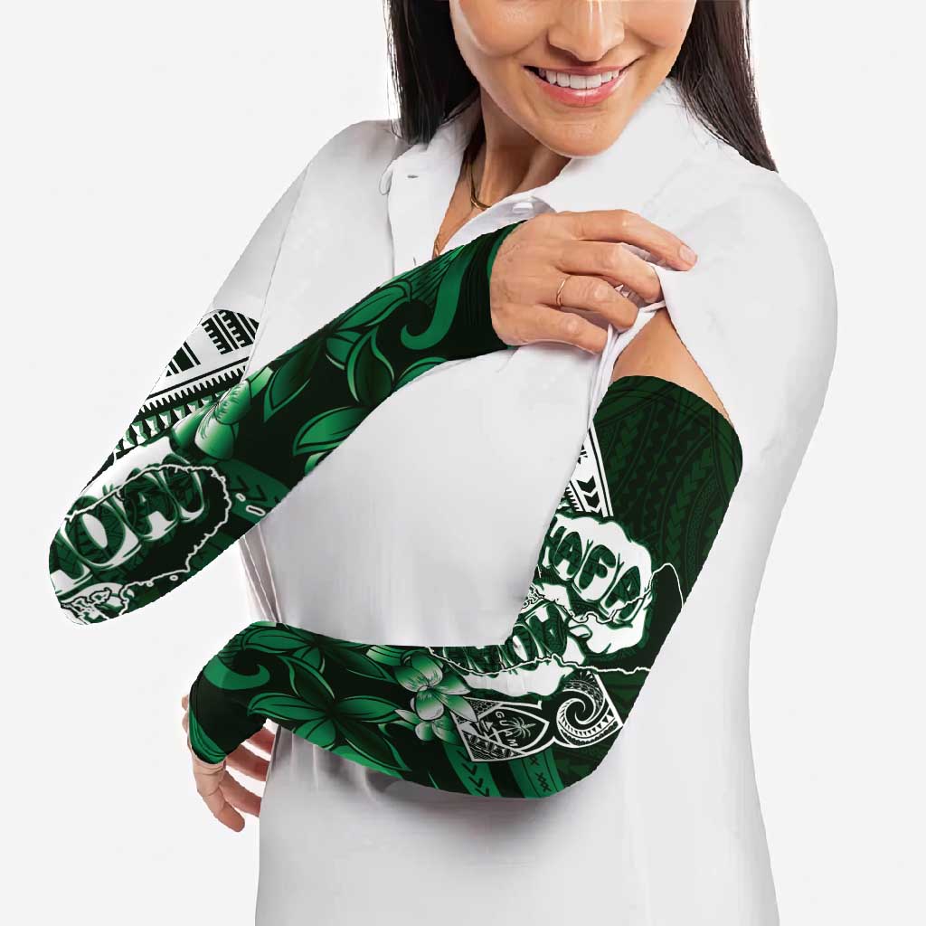 Hafa Adai Guam Discovery Day Arm Sleeves Chamorro Latte Stone Hand Green Version LT14 - Polynesian Pride