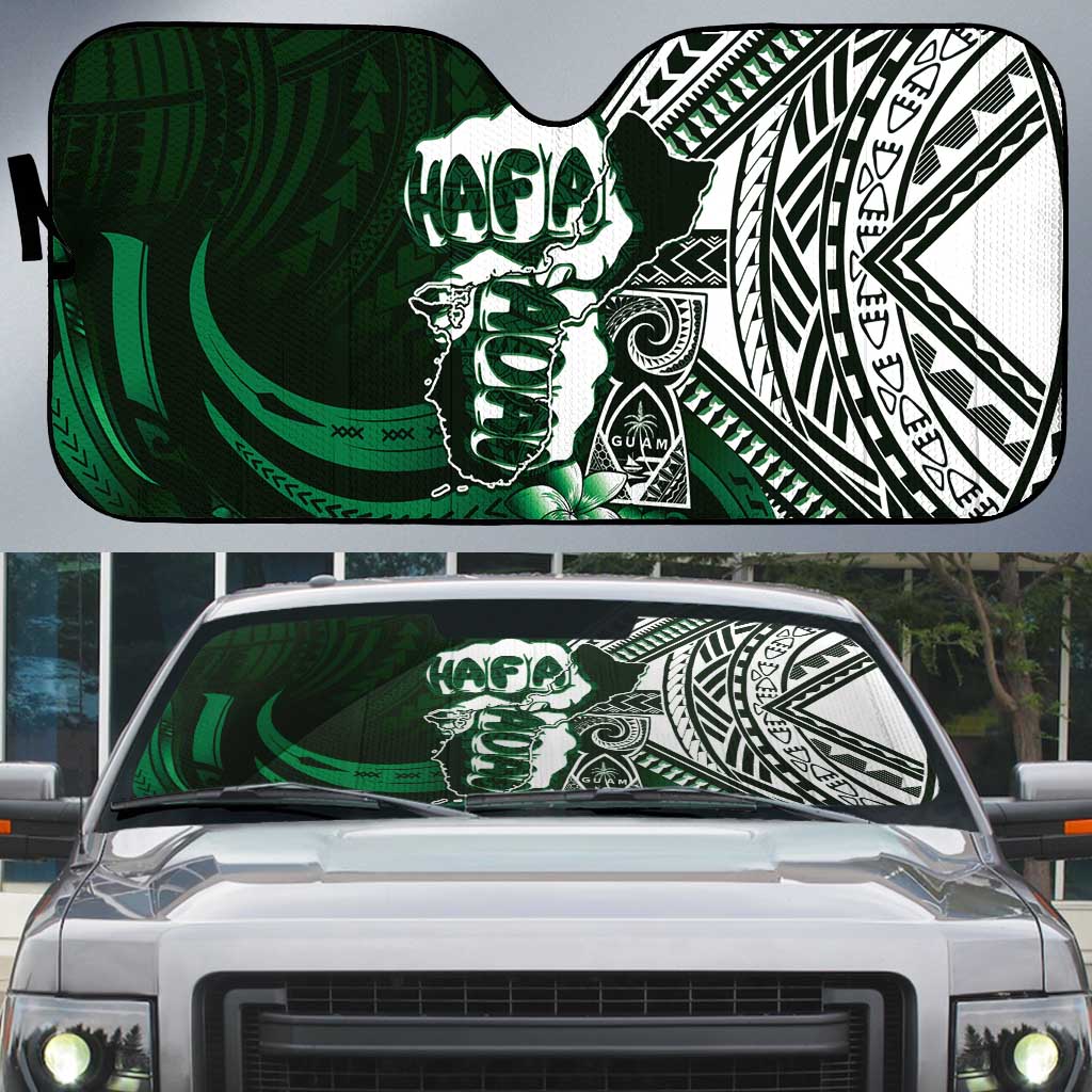 Hafa Adai Guam Discovery Day Auto Sun Shade Chamorro Latte Stone Hand Green Version LT14 Green - Polynesian Pride