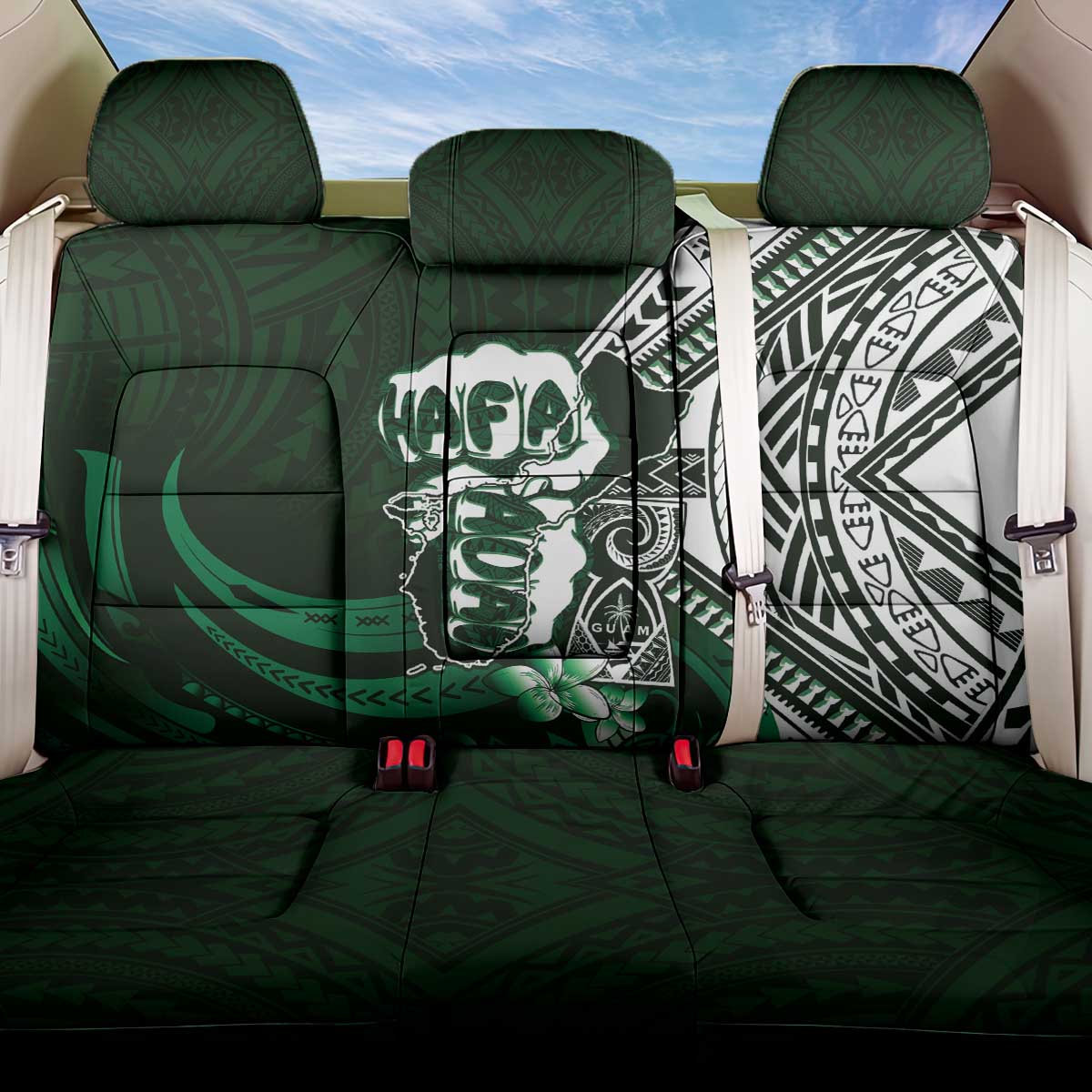Hafa Adai Guam Discovery Day Back Car Seat Cover Chamorro Latte Stone Hand Green Version