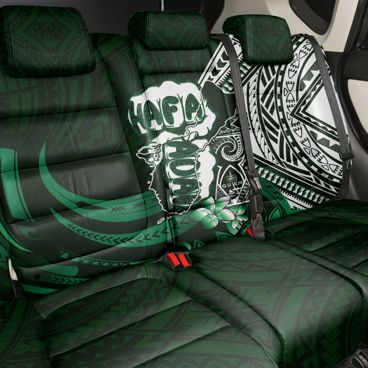 Hafa Adai Guam Discovery Day Back Car Seat Cover Chamorro Latte Stone Hand Green Version