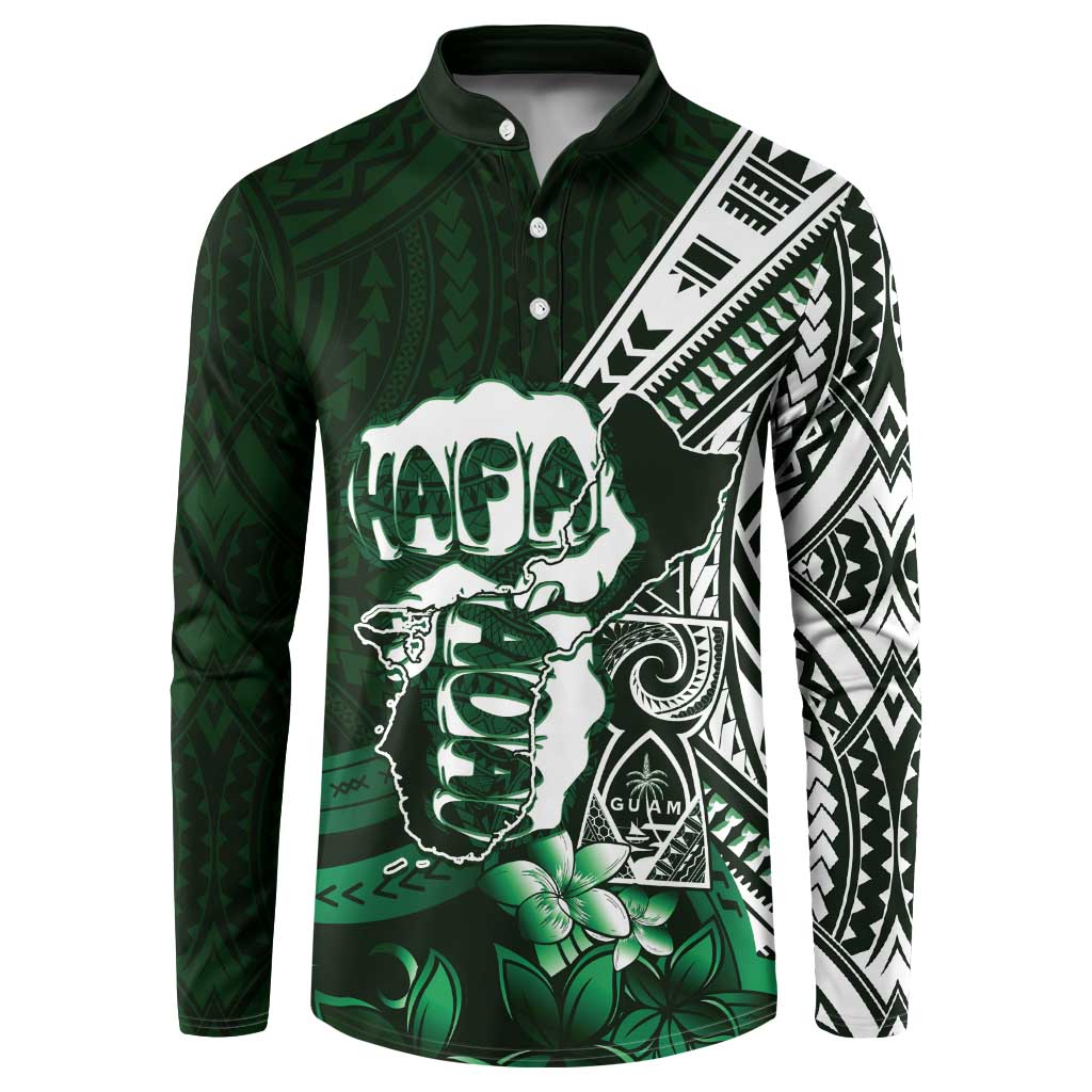Hafa Adai Guam Discovery Day Button Sweatshirt Chamorro Latte Stone Hand Green Version