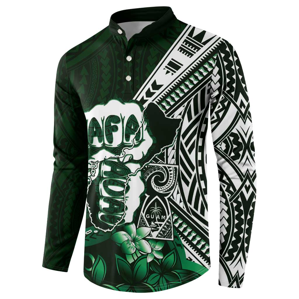 Hafa Adai Guam Discovery Day Button Sweatshirt Chamorro Latte Stone Hand Green Version