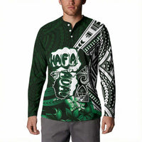 Hafa Adai Guam Discovery Day Button Sweatshirt Chamorro Latte Stone Hand Green Version