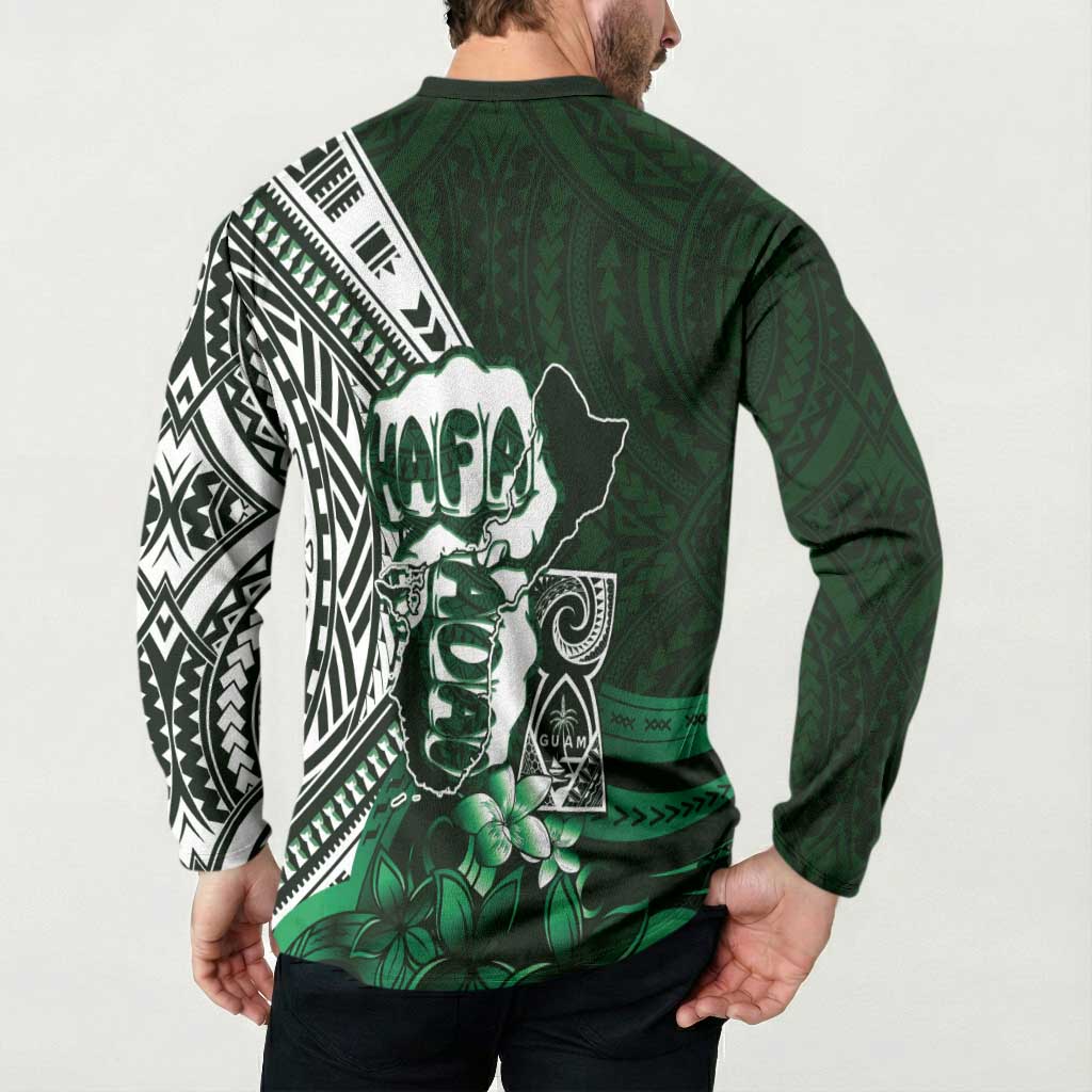 Hafa Adai Guam Discovery Day Button Sweatshirt Chamorro Latte Stone Hand Green Version