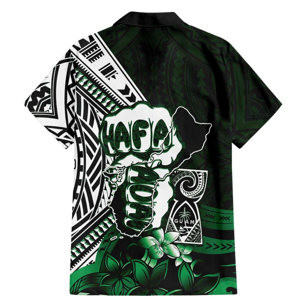 Hafa Adai Guam Discovery Day Family Matching Off Shoulder Short Dress and Hawaiian Shirt Chamorro Latte Stone Hand Green Version LT14 - Polynesian Pride