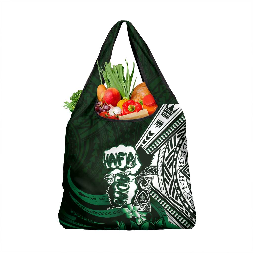 Hafa Adai Guam Discovery Day Grocery Bag Chamorro Latte Stone Hand Green Version