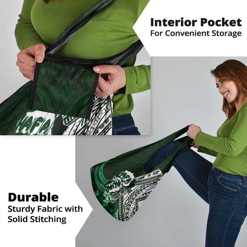 Hafa Adai Guam Discovery Day Grocery Bag Chamorro Latte Stone Hand Green Version