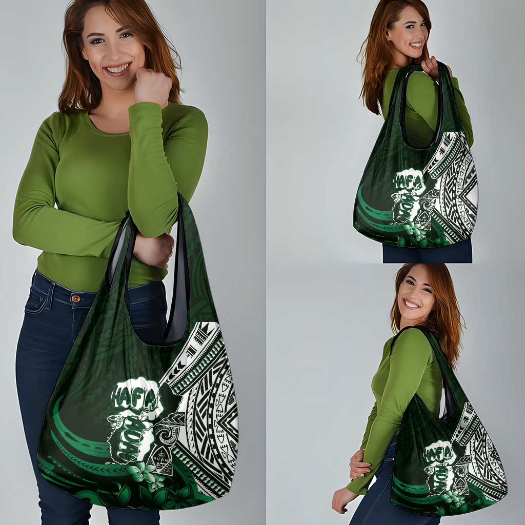 Hafa Adai Guam Discovery Day Grocery Bag Chamorro Latte Stone Hand Green Version