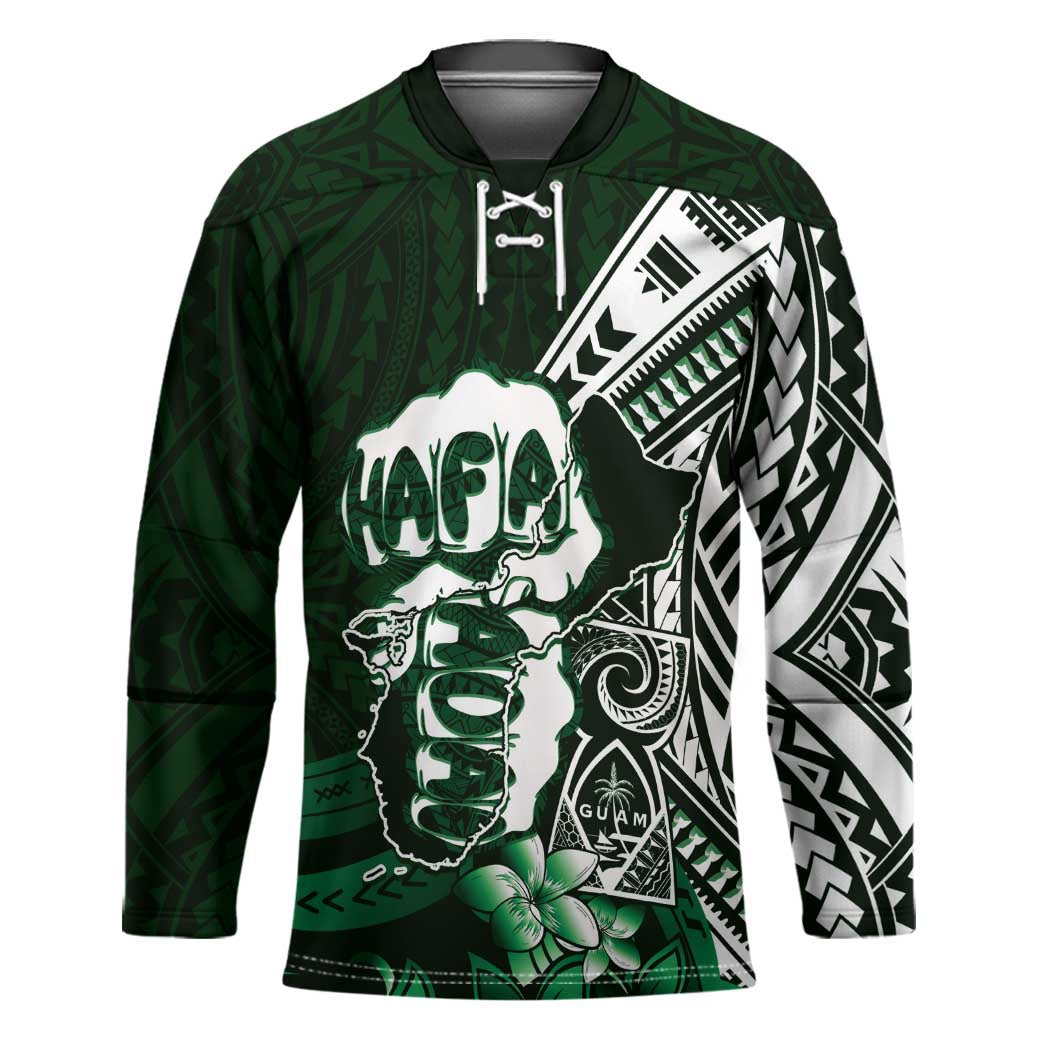 Hafa Adai Guam Discovery Day Hockey Jersey Chamorro Latte Stone Hand Green Version LT14 Unisex Green - Polynesian Pride