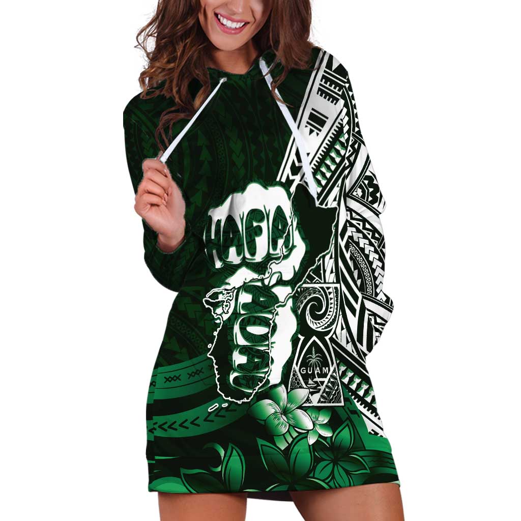 Hafa Adai Guam Discovery Day Hoodie Dress Chamorro Latte Stone Hand Green Version