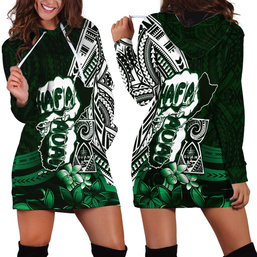 Hafa Adai Guam Discovery Day Hoodie Dress Chamorro Latte Stone Hand Green Version