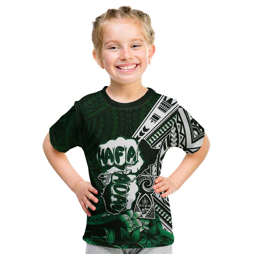 Hafa Adai Guam Discovery Day Kid T Shirt Chamorro Latte Stone Hand Green Version