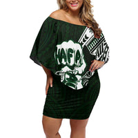 Hafa Adai Guam Discovery Day Off Shoulder Short Dress Chamorro Latte Stone Hand Green Version