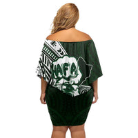 Hafa Adai Guam Discovery Day Off Shoulder Short Dress Chamorro Latte Stone Hand Green Version