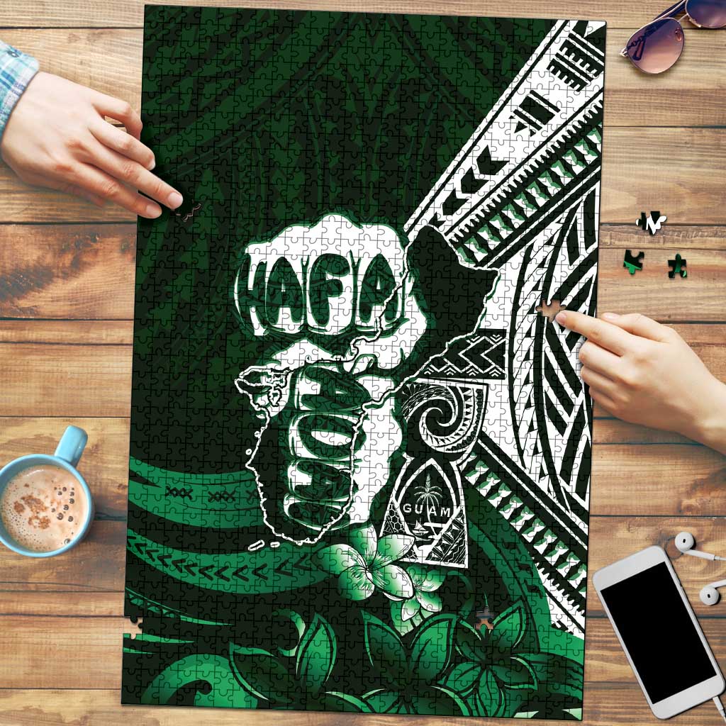 Hafa Adai Guam Discovery Day Puzzle Chamorro Latte Stone Hand Green Version