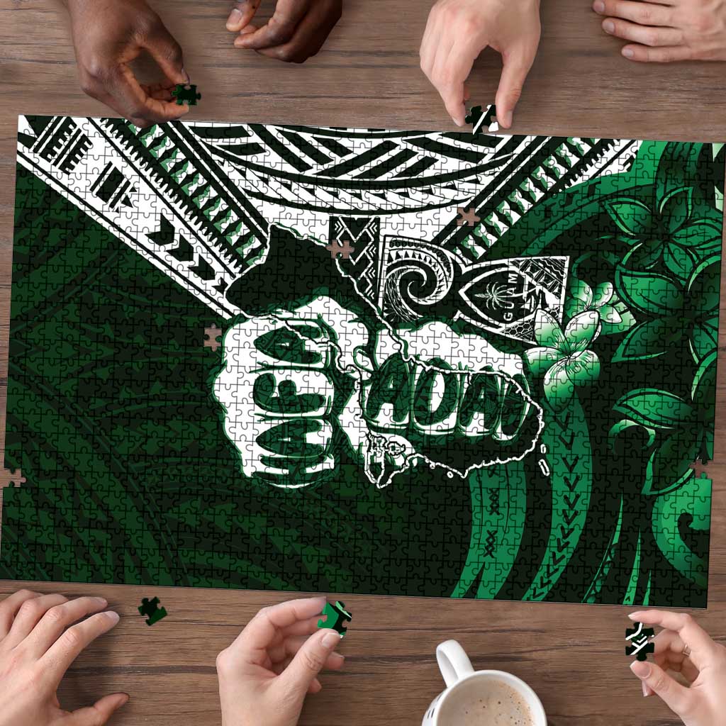 Hafa Adai Guam Discovery Day Puzzle Chamorro Latte Stone Hand Green Version