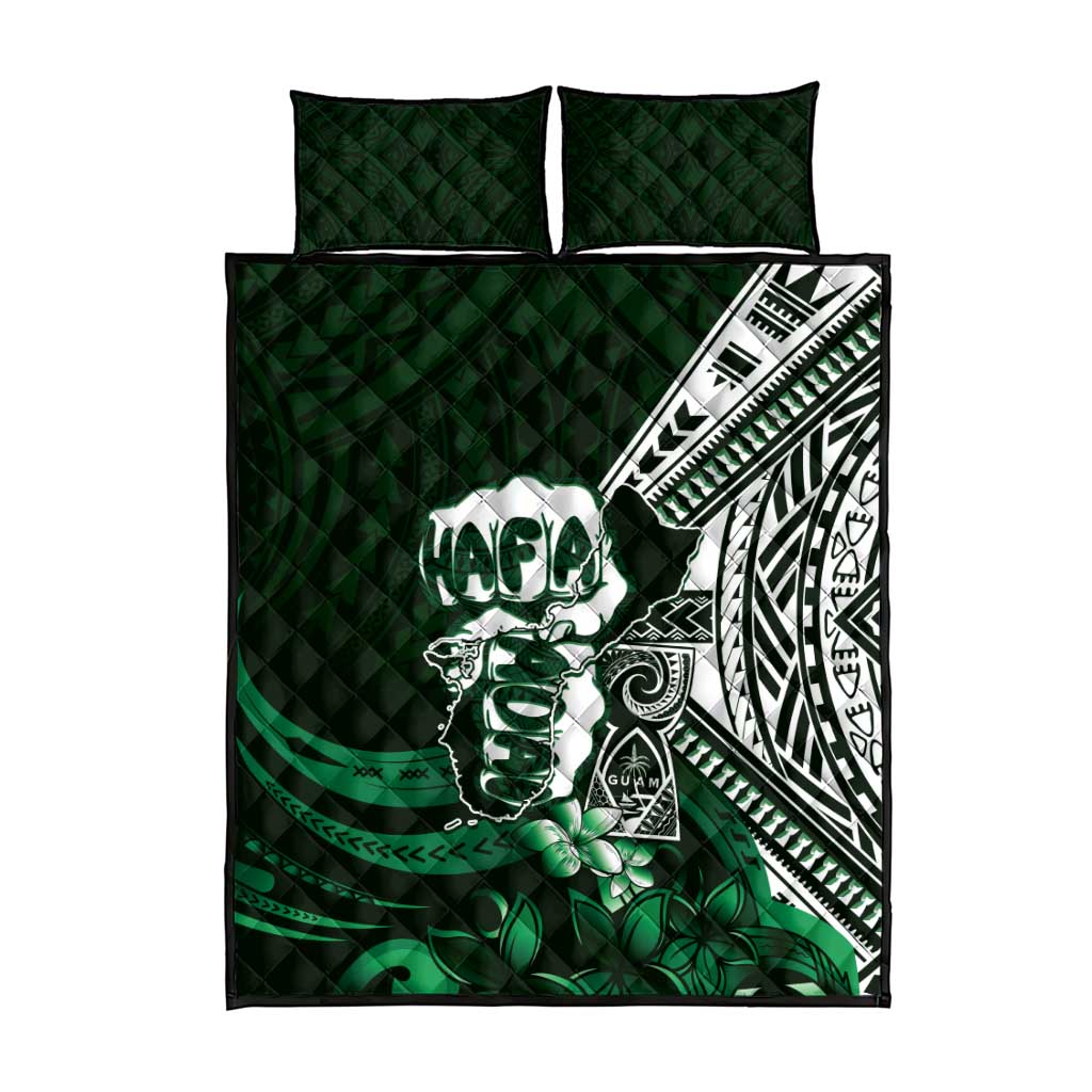 Hafa Adai Guam Discovery Day Quilt Bed Set Chamorro Latte Stone Hand Green Version