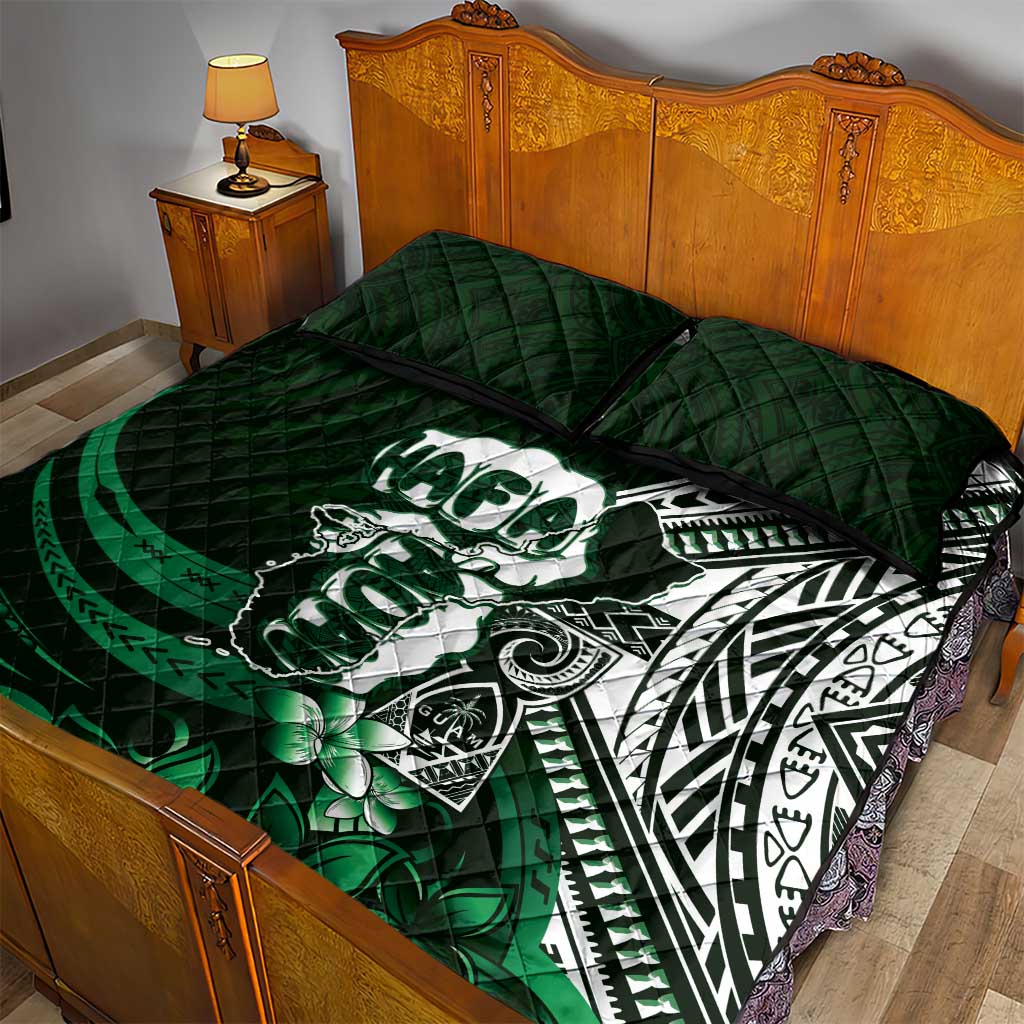 Hafa Adai Guam Discovery Day Quilt Bed Set Chamorro Latte Stone Hand Green Version