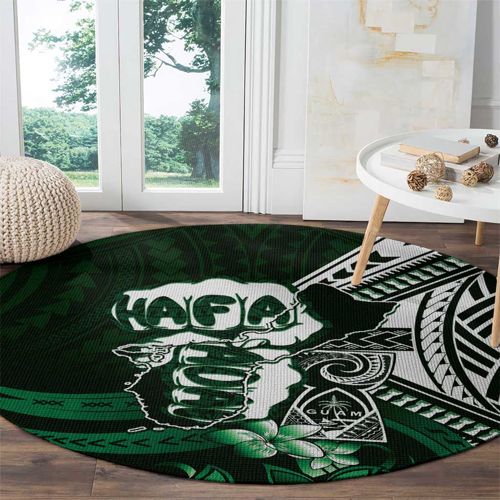 Hafa Adai Guam Discovery Day Round Carpet Chamorro Latte Stone Hand Green Version
