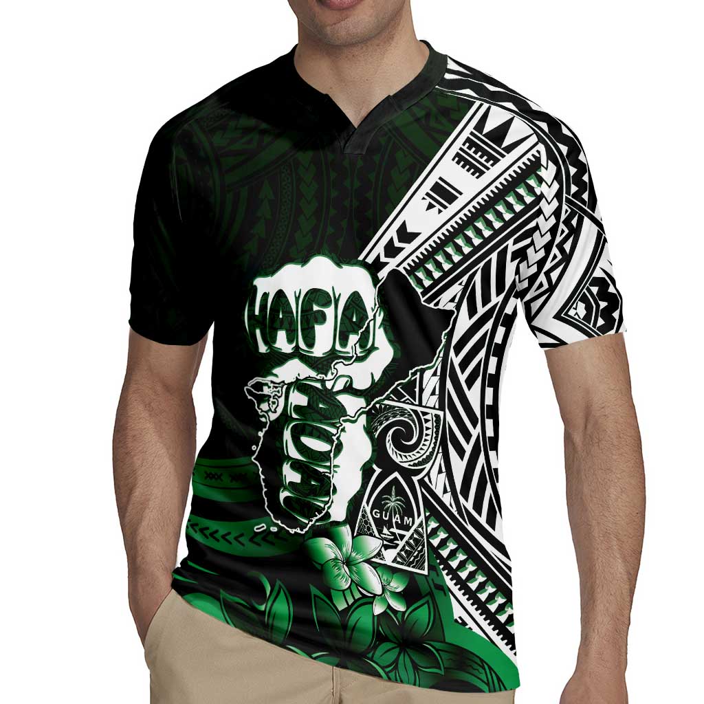 Hafa Adai Guam Discovery Day Rugby Jersey Chamorro Latte Stone Hand Green Version LT14 - Polynesian Pride