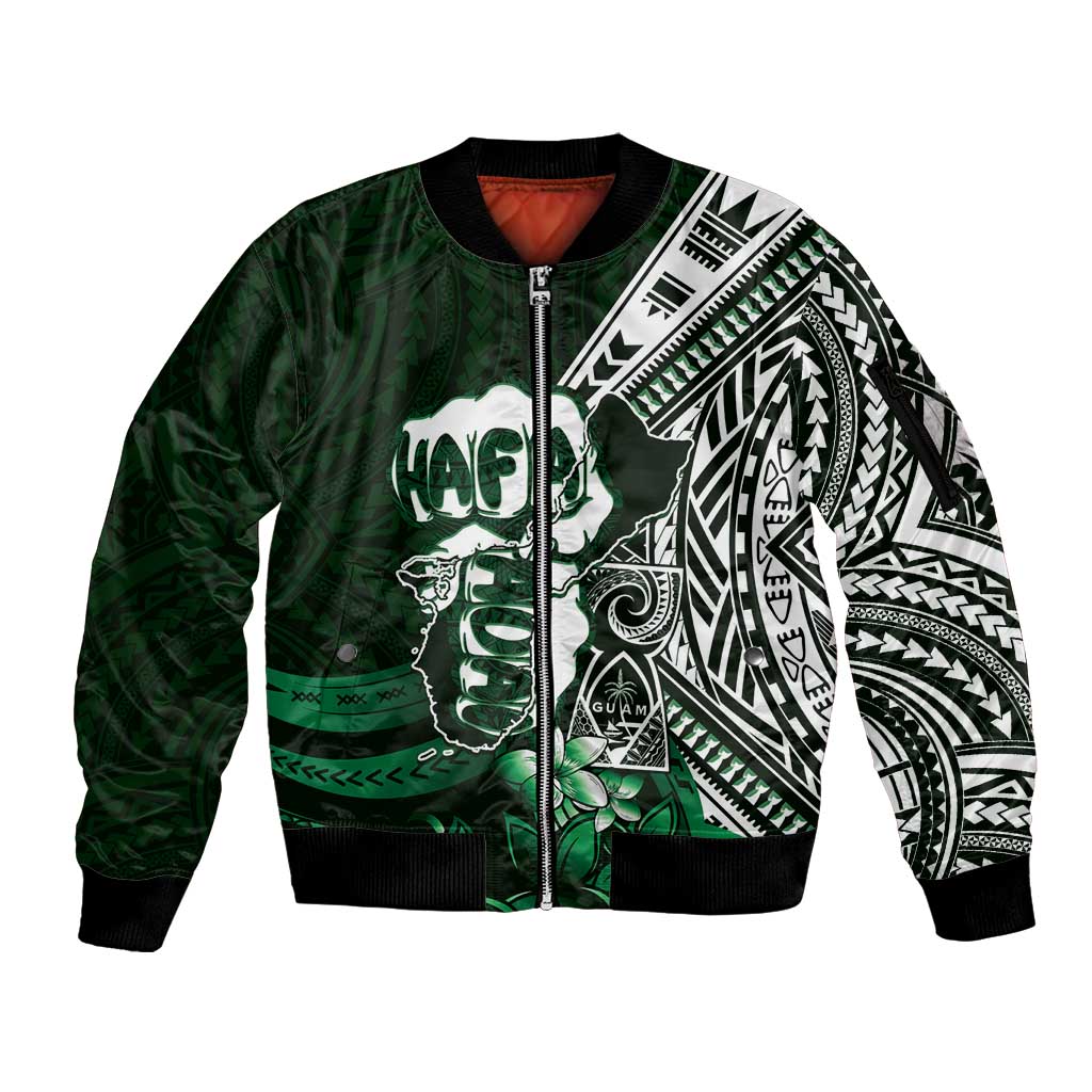 Hafa Adai Guam Discovery Day Sleeve Zip Bomber Jacket Chamorro Latte Stone Hand Green Version LT14 Unisex Green - Polynesian Pride