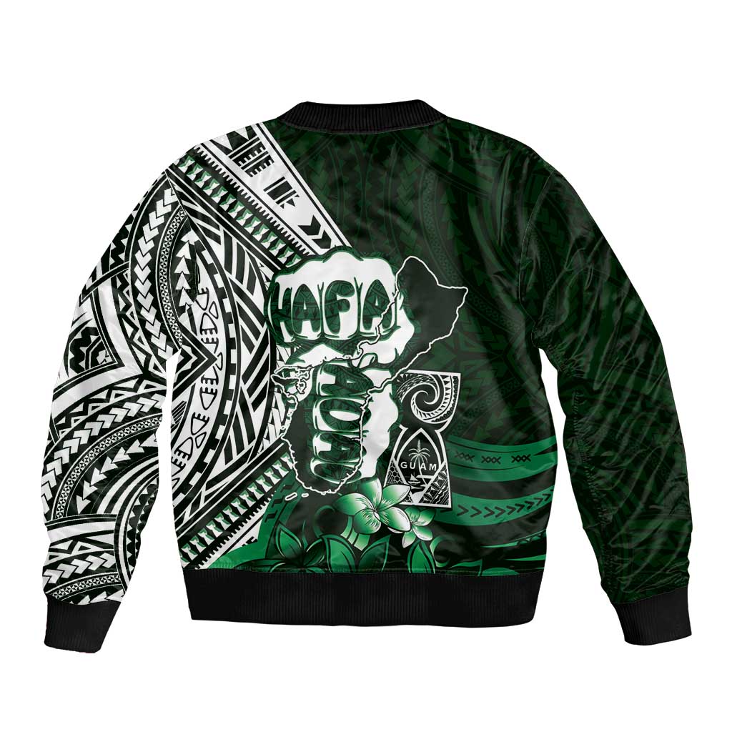 Hafa Adai Guam Discovery Day Sleeve Zip Bomber Jacket Chamorro Latte Stone Hand Green Version LT14 - Polynesian Pride